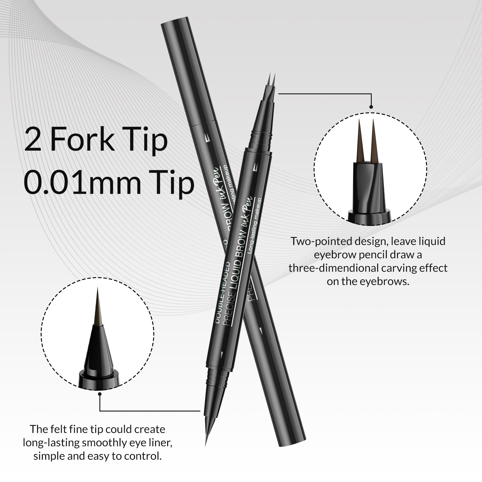 2-Fork Eyebrow Pencils Waterproof Long-Lasting